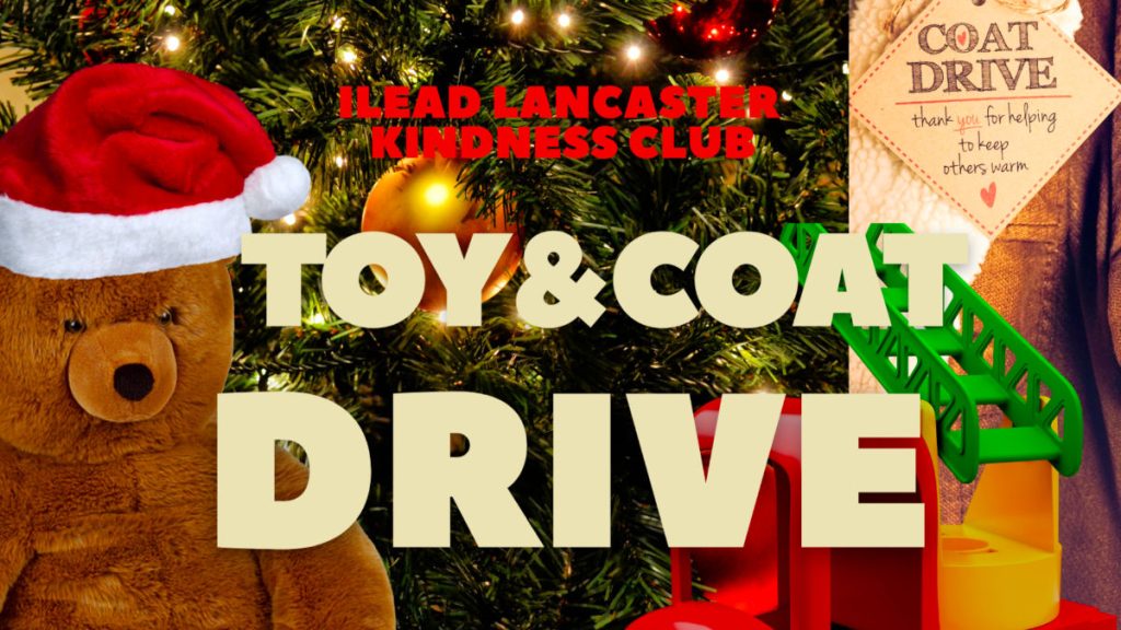 brown bear with font "toy & coat drive"